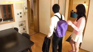 Japanese mom seduced by son and turned into incest blowjob in bathroom [teen, masturb