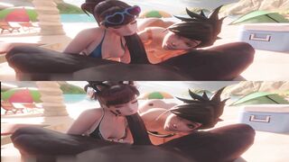 Overwatch: Hai em Tracer vs D.va hot nhất game buscu Anh Da Đen cặc khủng ngoài biển